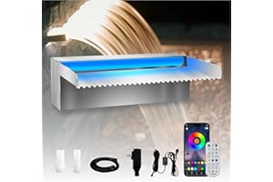 Pamopamo Pool Waterfall Spillway Stainless Steel Koi Pond Fountain, APP Control LED Lighted Waterfalls Kit, Outdoor Water Flow Fountains for Garden Swimming Pool Decoration-11.8"x7.8"x3.9"
