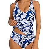 RIHOAS Tankini Swimsuits for Women, Two Piece Bathing Suits Tummy Control Slimming High Stretch V Neck Swim Suits