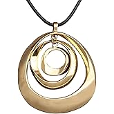 HAPPILOOPS Women's Leather Long Necklace Bohemian Necklace Circle Pendant Retro Necklaces for Women Woven Handmade Jewelry