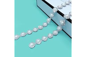Yhsheen 1 Yard Rhinestone Trim with Elegant Ivory Pearl Crystal Rhinestone Chain Rhinestone Applique for DIY Decoration & Bridal Costume Embellishment