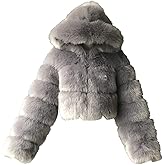 Winter Faux Fur Coat for Women Bubble Fuzzy Cropped Jacket Furry Short Warm Jackets Plus Size Outwear with Hood