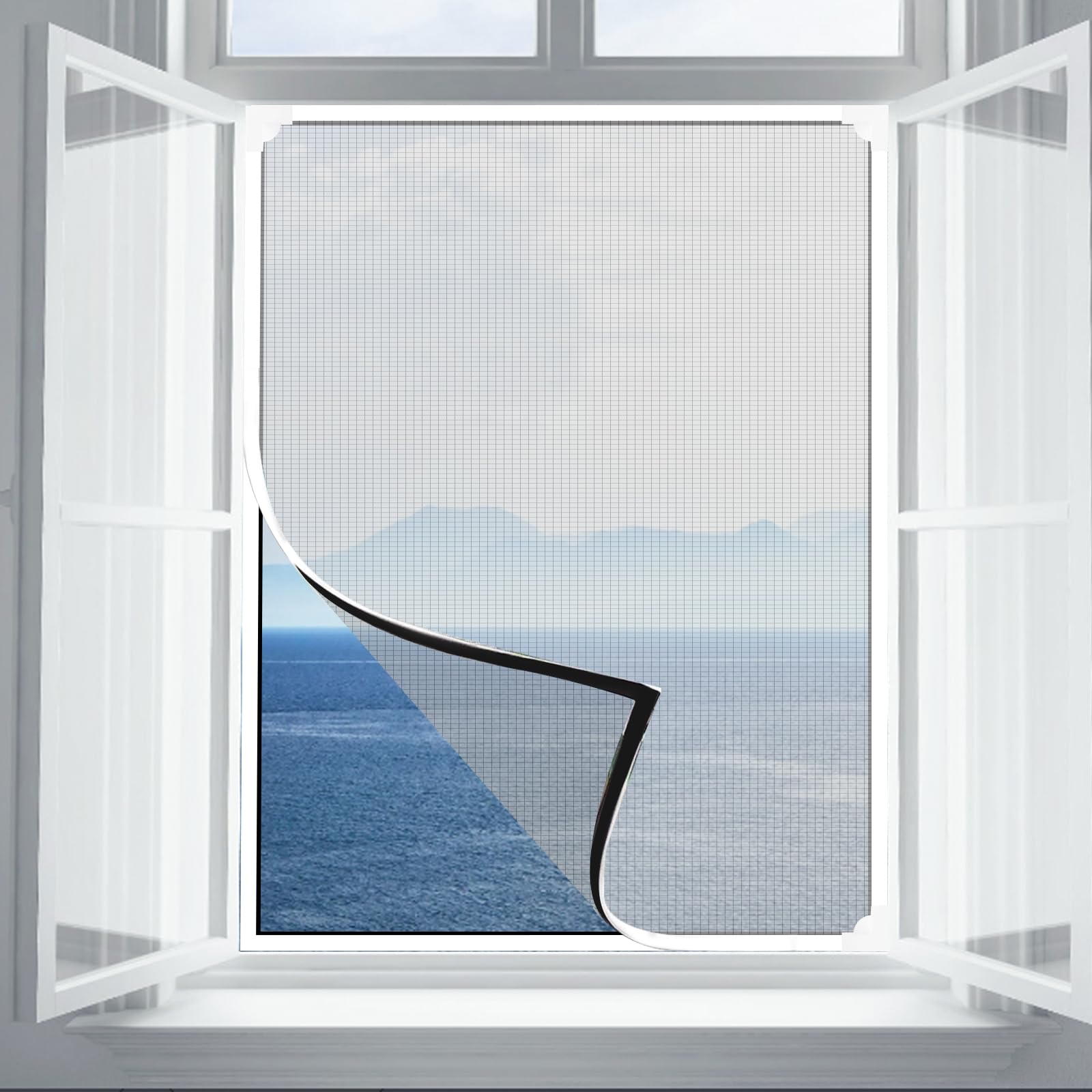 Surplex Adjustable DIY Magnetic Fly Screen Window Max 150x130cm with Full Frame Magnetic Strip, Fits Any Size Smaller,Fibergalss Mesh Easy Installation Keep Bugs/Flys/Mosquitoes Out, White Frame & Net
