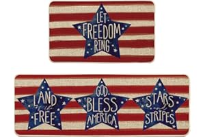 Artoid Mode Stripes Let Freedom Ring Memorial Day Kitchen Mats Set of 2, 4th of July Patriotic Liberty - 17x29 and 17x47 Inch