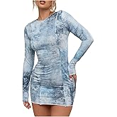 Floerns Women's Tie Dye Long Sleeve Bodycon Dress Crew Neck Party Cocktail Mini Dresses
