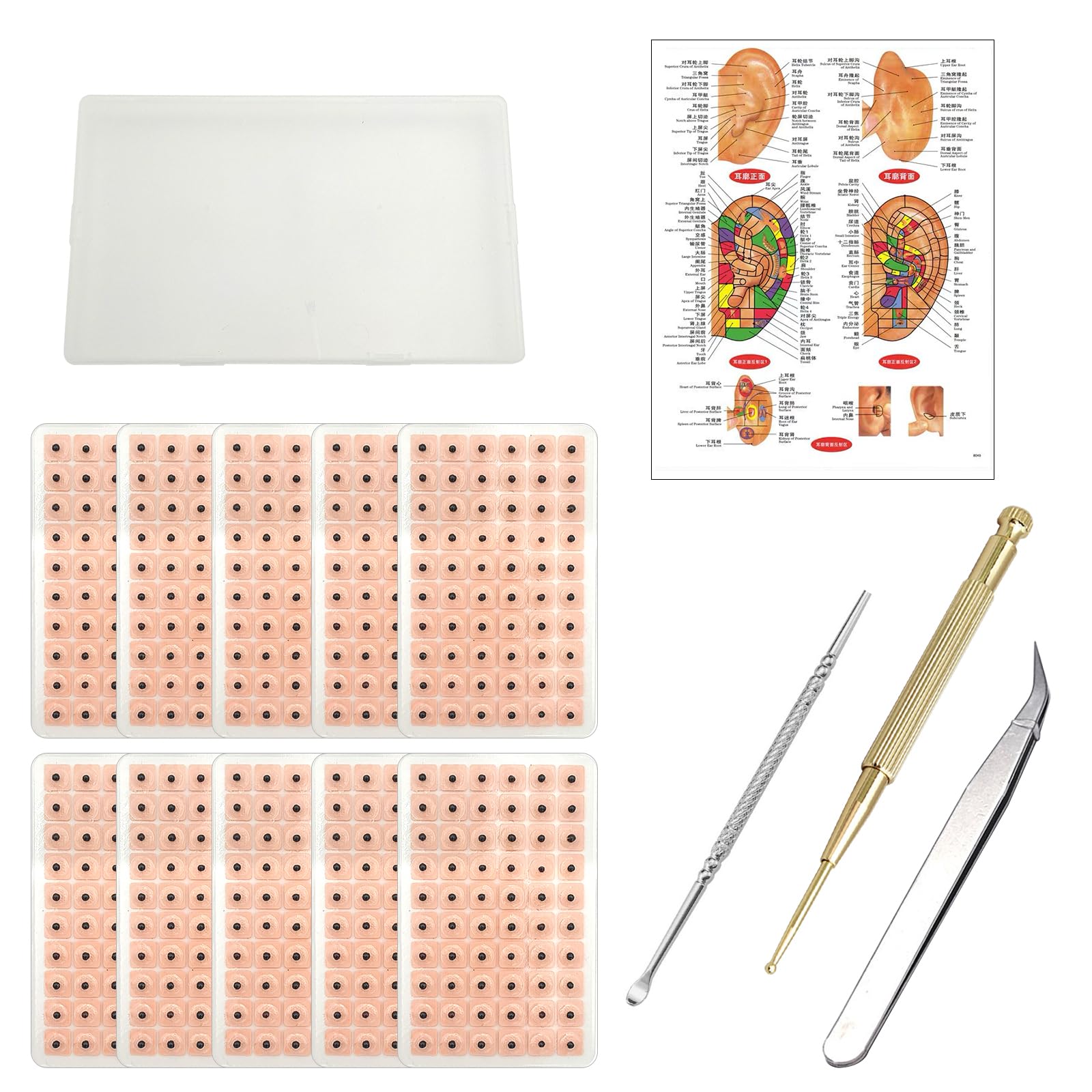 Photo 1 of Ear Seeds Acupuncture Kit 600 PcsEar Press Seeds with Acupuncture Needle Ear Points Chart Guide Tweezer for Beginners Relief Facial Tools