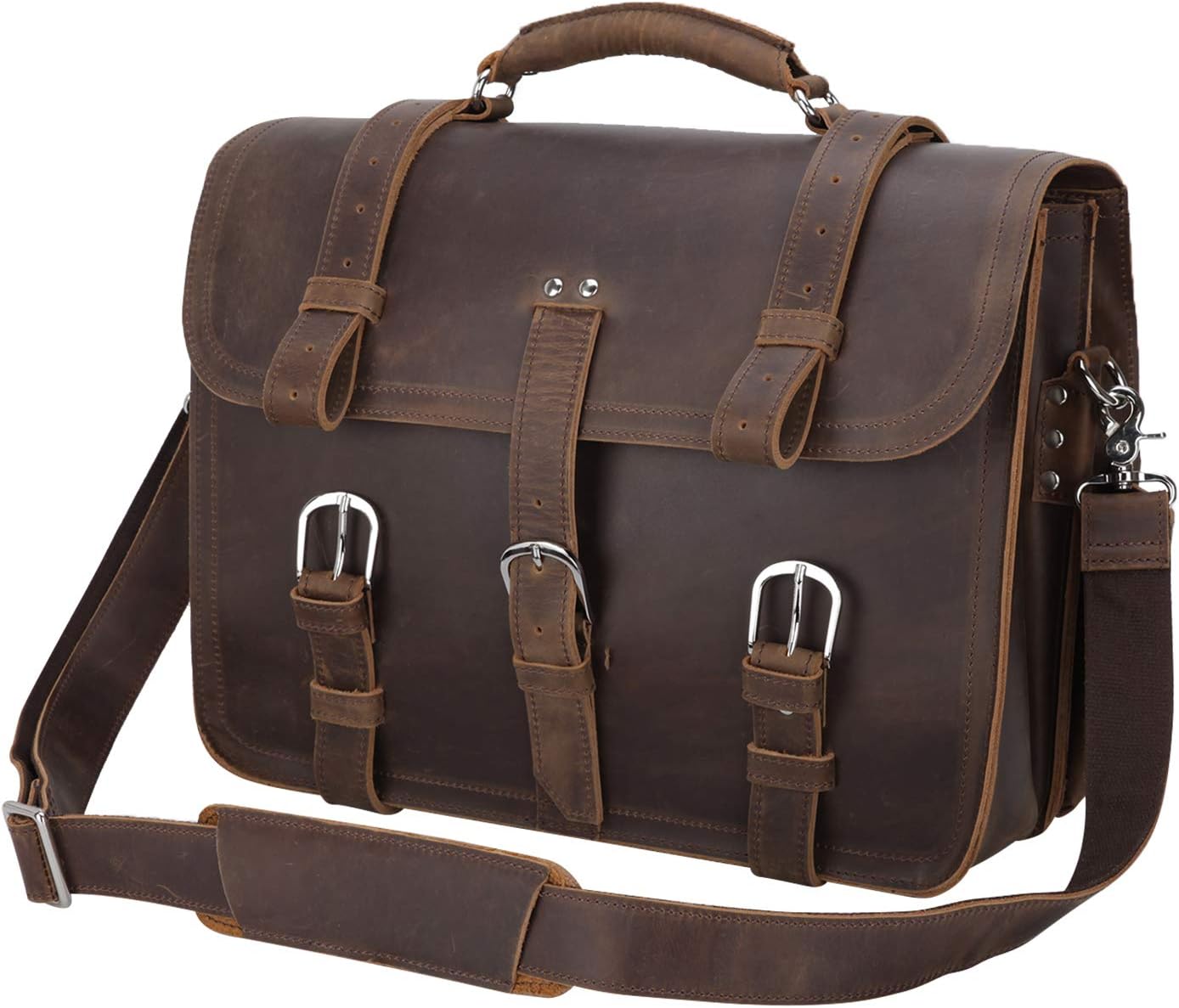 Men's Thick Cowhide Leather 16 Inch Laptop Shoulder Messenger Bag Briefcase Tote