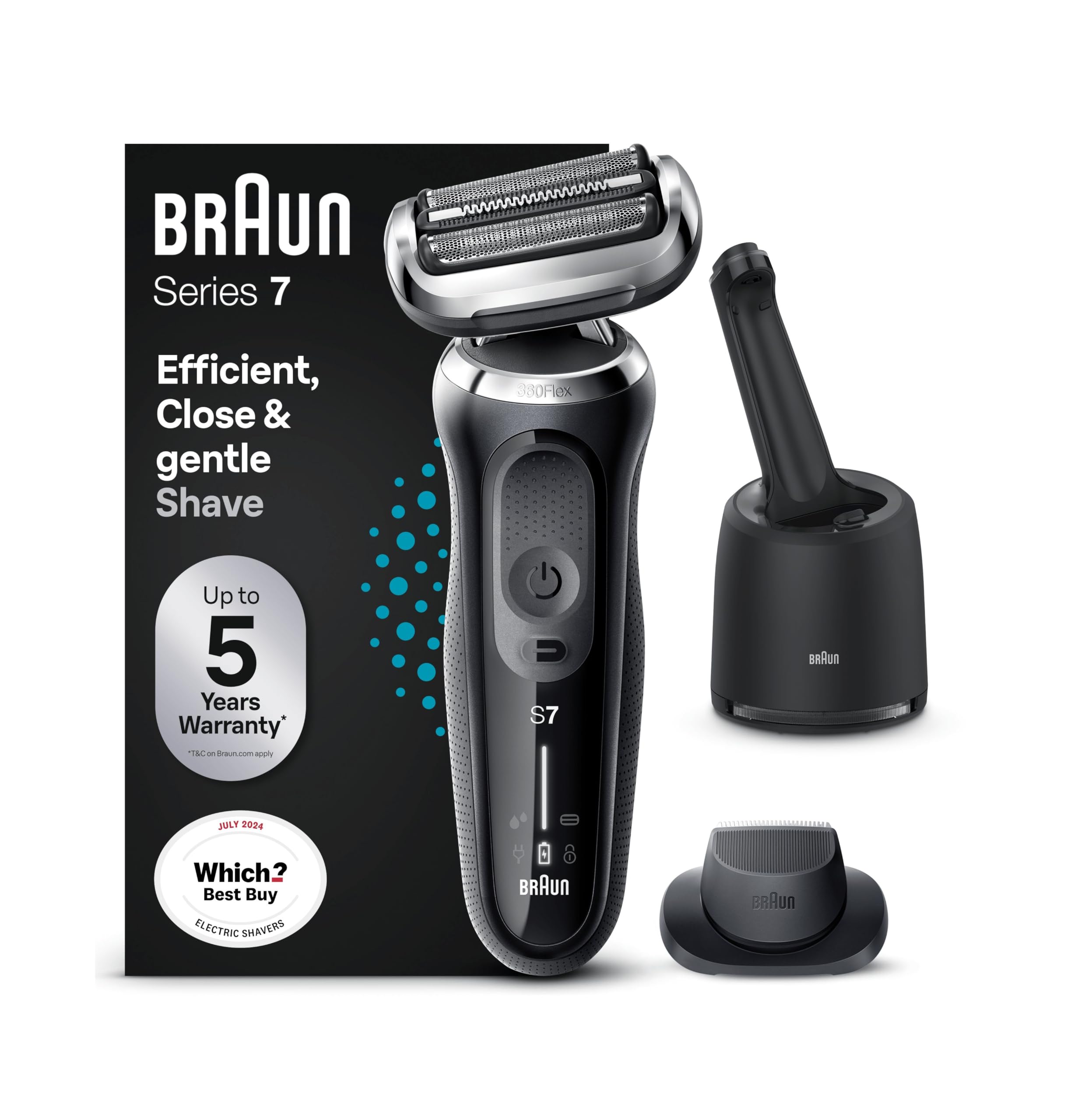 Braun Series 7 Electric Shaver for Men with Precision Trimmer & SmartCare Center, Cordless Foil Razor, Wet & Dry, 100% Waterproof, UK 2 Pin Plug, 70-N7200cc, Black Razor
