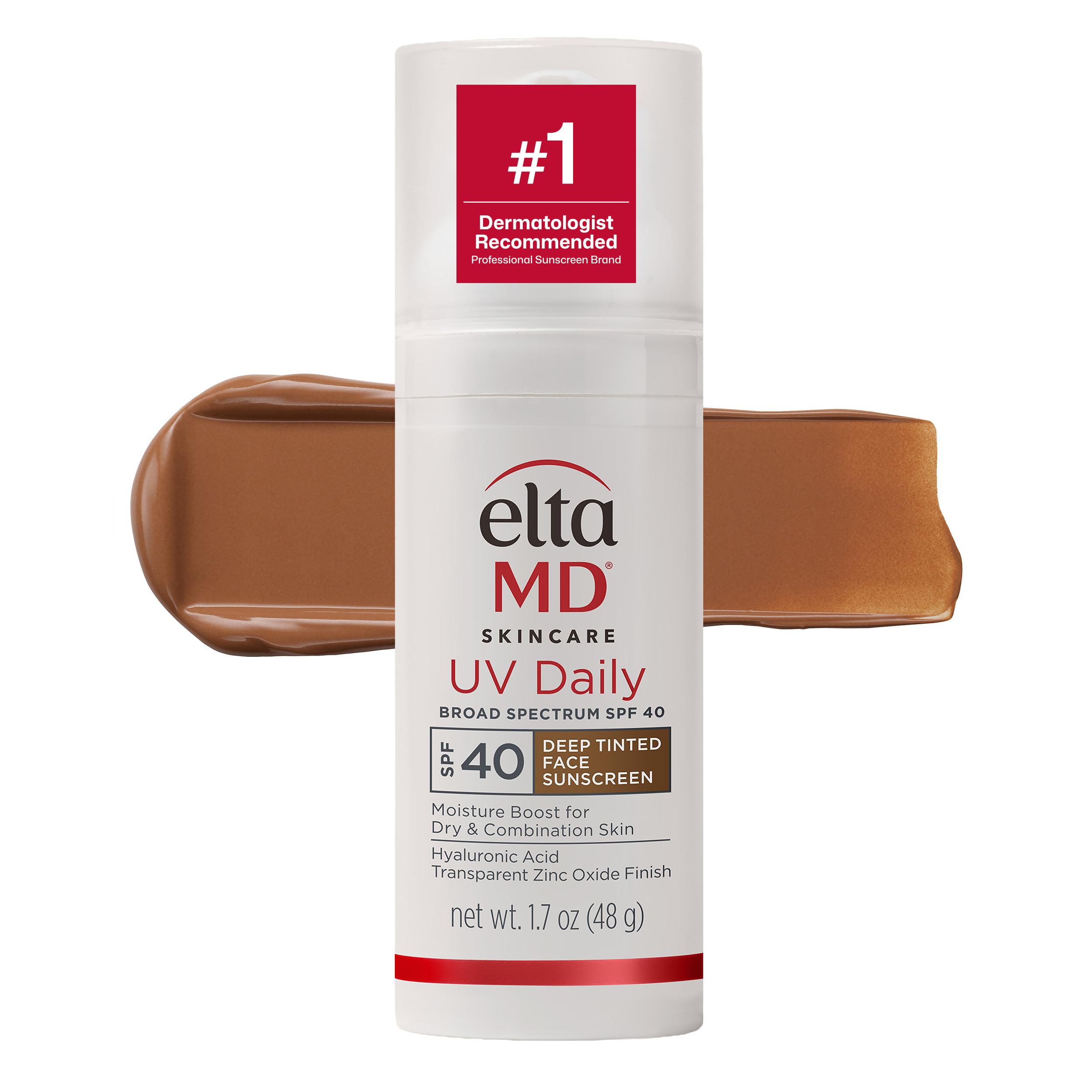 EltaMD UV Daily Deep Tinted SPF 40 Face Sunscreen Moisturizer with Zinc Oxide, Tinted Daily Face Moisturizer with SPF, Sunscreen for Dry Skin,1.7 oz Pump