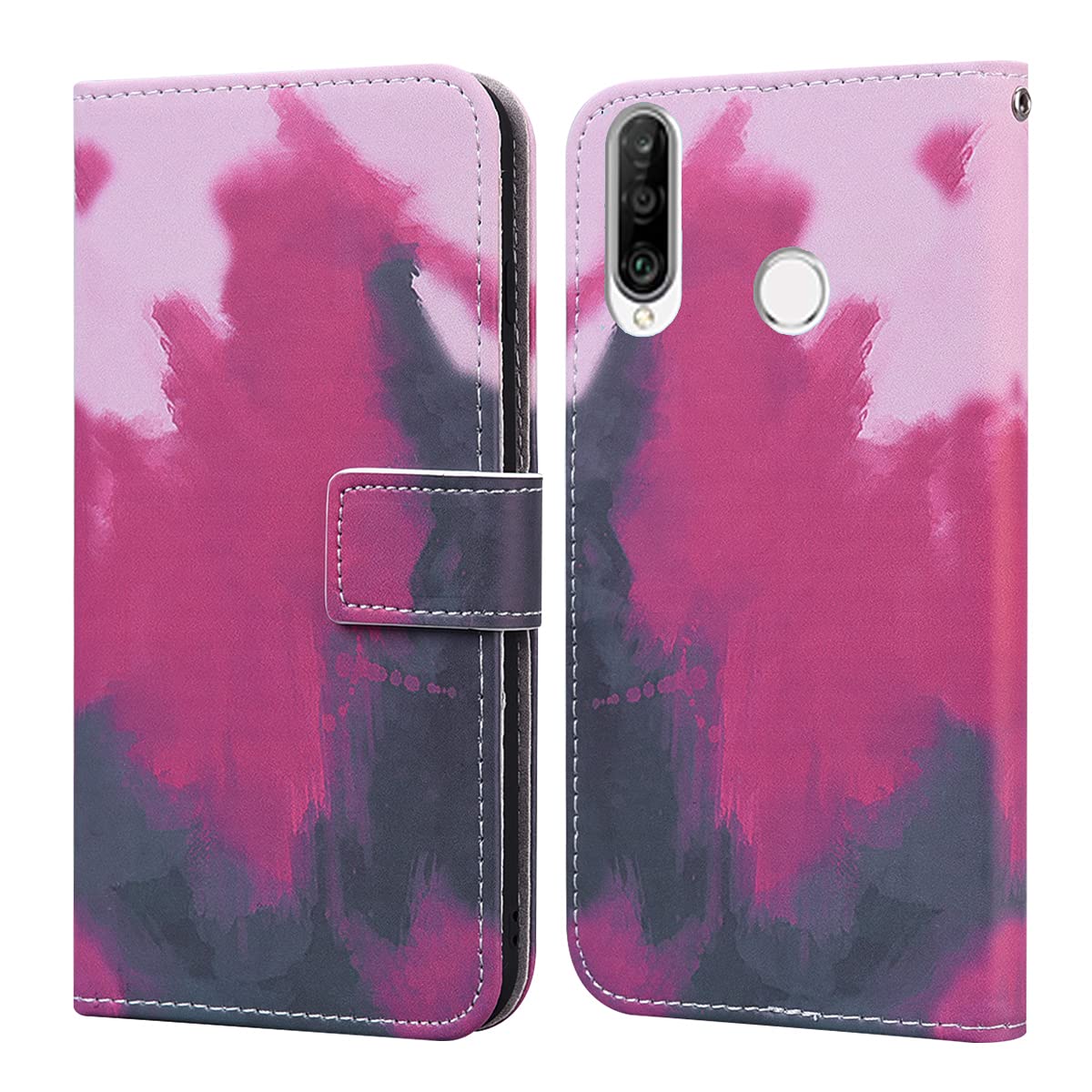 Tiyoo Flip phone case for HUAWEI P30 LITE PU Leather Wallet Card Slots Flip Case Watercolor Gradient Ramp Graffiti Art Printing with Stand Function Magnetic Protective Cover (Berry Black)