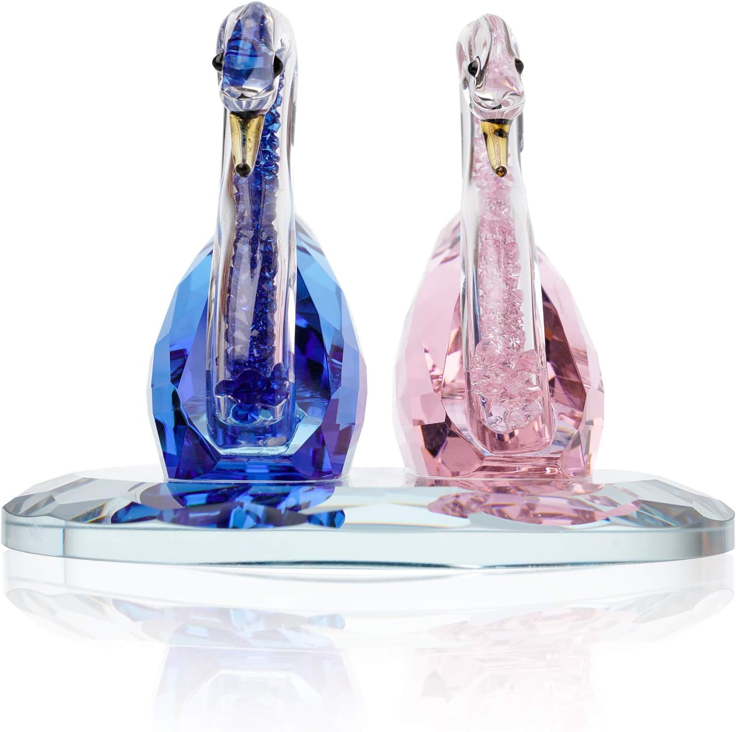 London Boutique Crystal Swan Wedding Pink Blue Figurine Ornaments for Living Room, Pink, Blue, 1 piece - Image 5