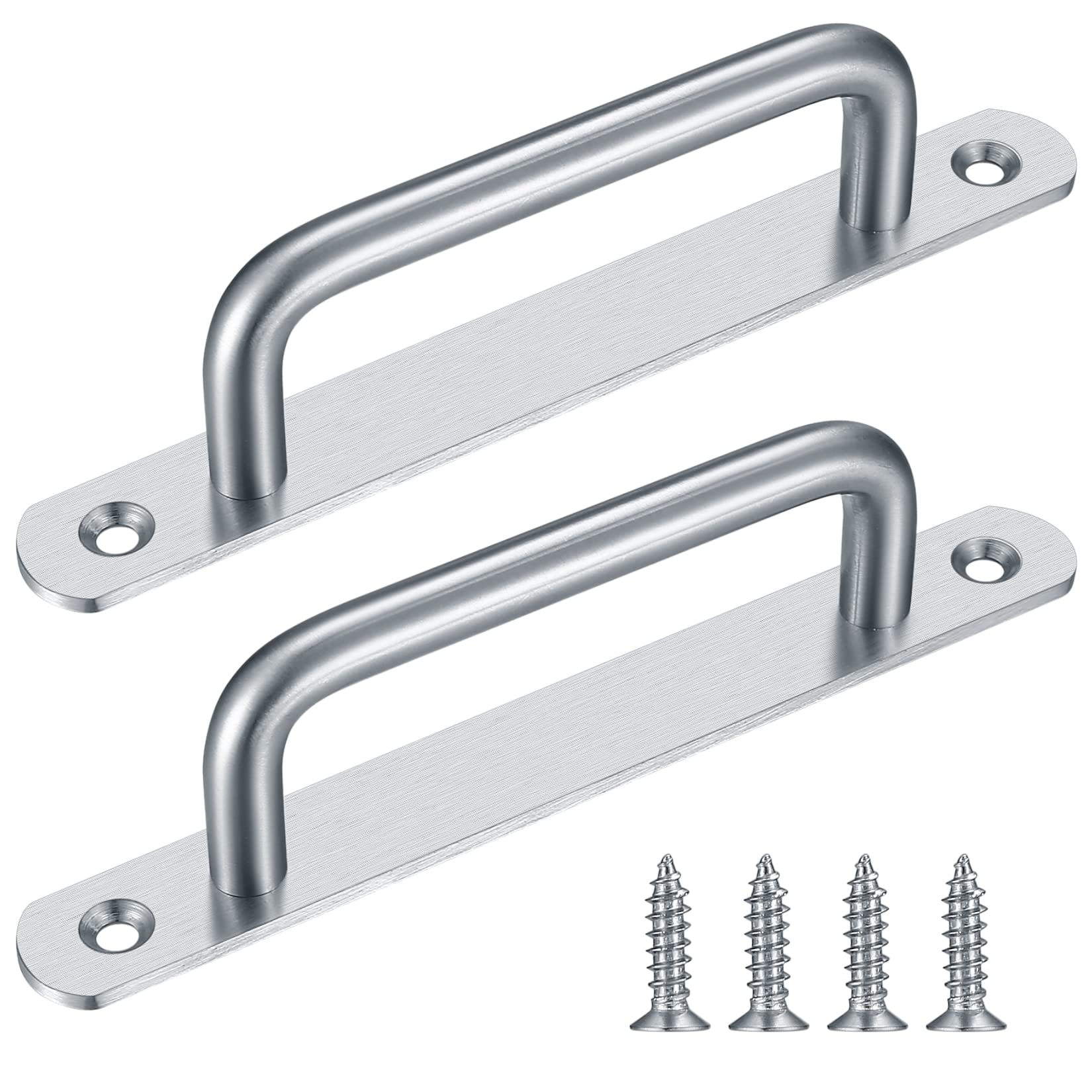 2 Pcs Push Pull Door Handles, Pull Push Stainless Steel Sliding Kitchen Bathroom Cupboard Cabinet Garage Barn Shed Gate Door Handles with Metal Plates（192mm）