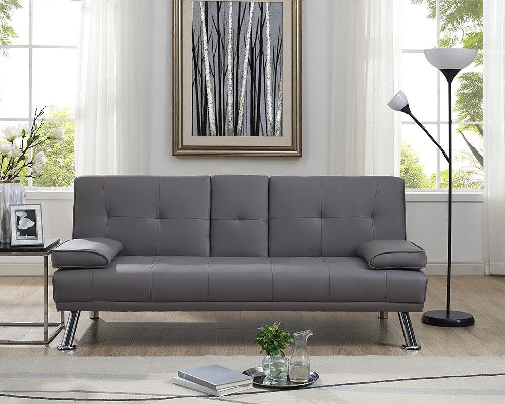 Amazon Com Naomi Home Futon Sofa Bed With Armrest Gray Kitchen