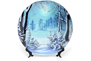 Gokays Winter Snowy Forest Painting Decorative Plates Home Decor Ceramic Plates Wedding Gifts Dinner Plates Display for Living Room, Kitchen, Hallway Console Side Table, 8 Inch