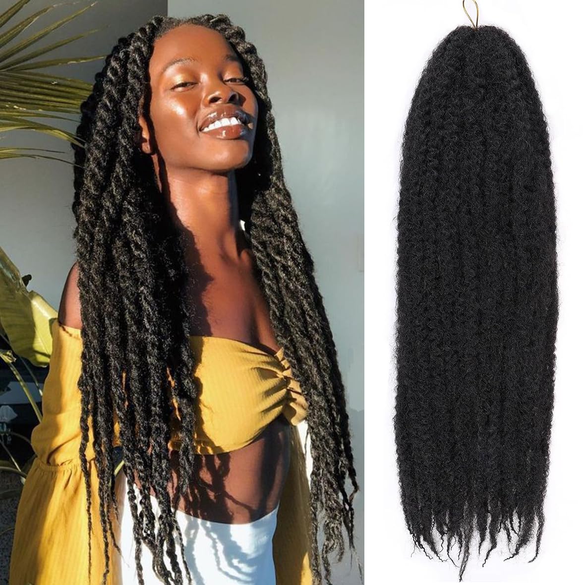Kachanaa 30 Inch Long Twist Hair for Braiding - 8 Packs Pre Fluffed Afro Kinky Curly Marley Hair Extensions - Soft Jumbo Marley Braids /1B# — image 1