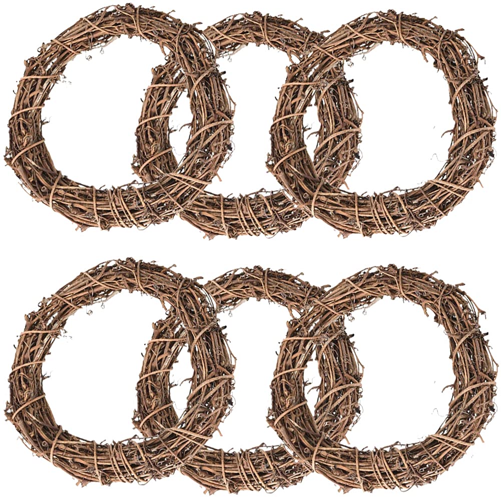 Simmpu 6PCS Christmas Rattan Natural Dried Ring Willow Wreath Door DIY Crafts Hand-woven Halloween Wreath for Rustic and Seasonal Decorations Base for Floral Crafts Perfect for Seasonal Displays 15cm