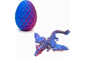 HEZUJ 3D Printed Dragon with Wings and Egg, Surprise 3D Printed Egg with Flying Dragon Inside, 3D Printed Animals Gifts for Kids, 3D Printed Articulated Wing Dragon for Home Office Decor (Purple)