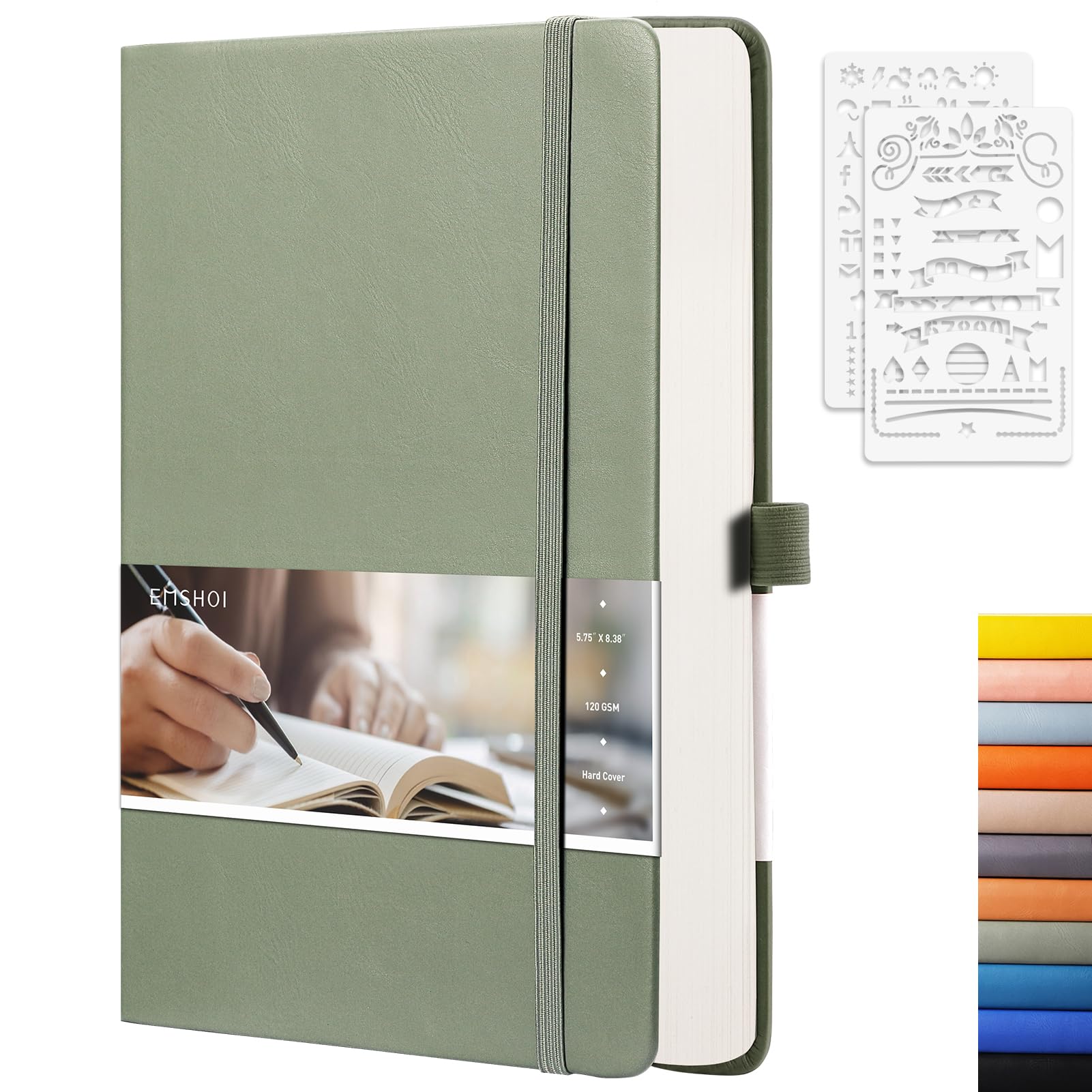 Photo 1 of EMSHOI Dotted Notebook - 256 Pages A5 Dotted Grid Journal Notebook,120gsm Thick Paper,16 Perforated Pages, Smooth PU Leather, Inner Pocket,5.75'' × 8.38''-Green