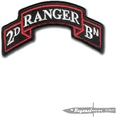 Bayonet Design - Modern US 2nd Ranger Battalion Ranger Scroll - 3 7/8" x 2" (RED - Black) Hook &amp; Loop Backed - SUA Sponte - Merrowed Edge - Army Ranger