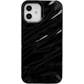 Caseative for iPhone 12 Case, Black | Water Ripple Pattern Curly Wave Shape Soft
