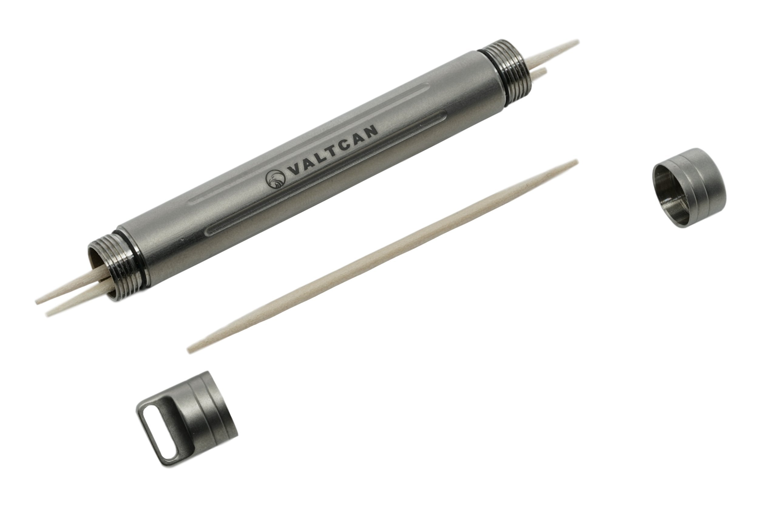 Valtcan Titanium Toothpick Holder Pill Canister Keychain Original New Textured Design with Double Ended Seals