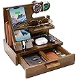 ZAPUVO Gift for Fathers Day, Wood Phone Docking Station with Drawer Nightstand Organizer, Gifts for Men Him Dad Husband from Wife Daughter Son, Boyfriend Anniversary Birthday Gifts from Girlfriend