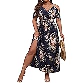 Floerns Women's Plus Size Cold Shoulder Short Sleeve Split Thigh Long Dress