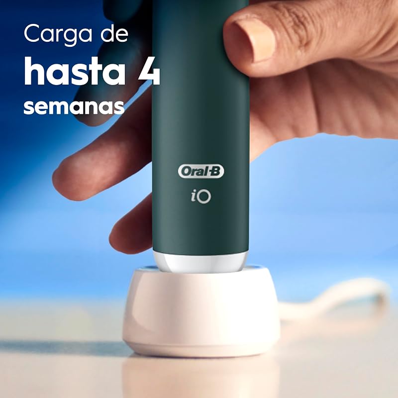 Oral-B iO 2 Forest Green escova de dentes elétrica, 1 cabeça, 1 estojo de viagem, 1 suporte de recarga, 3 modos de escovagem, sensor de pressão e temporizador, desenhado por Braun