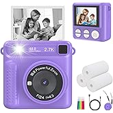 JPVERLY Kids Camera Instant Print, HD Digital Video Recorder with 32GB SD Card, Gifts for 3-12 Year Old Girls and Boys, Portable Toy for Toddlers and Kids(Purple)