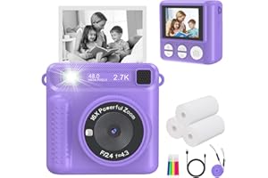 JPVERLY Kids Camera Instant Print, HD Digital Video Recorder with 32GB SD Card, Gifts for 3-12 Year Old Girls and Boys, Portable Toy for Toddlers and Kids - Purple