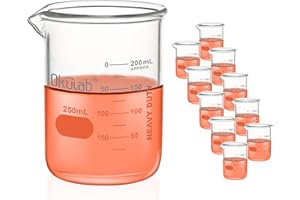 Okulab Glass Beakers, Heavy Duty, with Double Scale Printed Graduation. 10pcs of Vol.250ml, HBKG250B10
