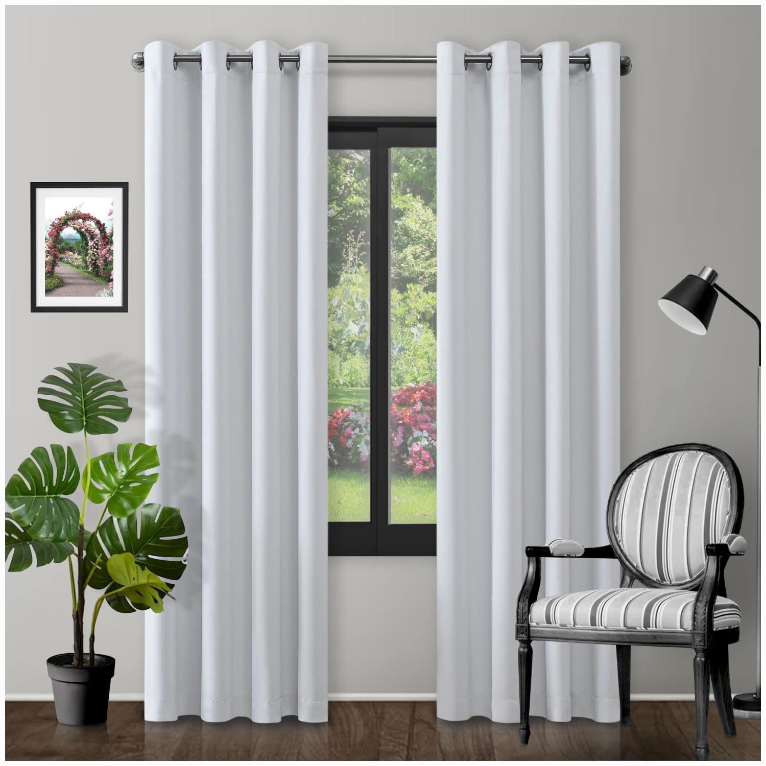 Eyelet Top Blackout Curtains Large Door Thermal Insulated Panels For Bedroom/Living Room, White, 66X72 Inch