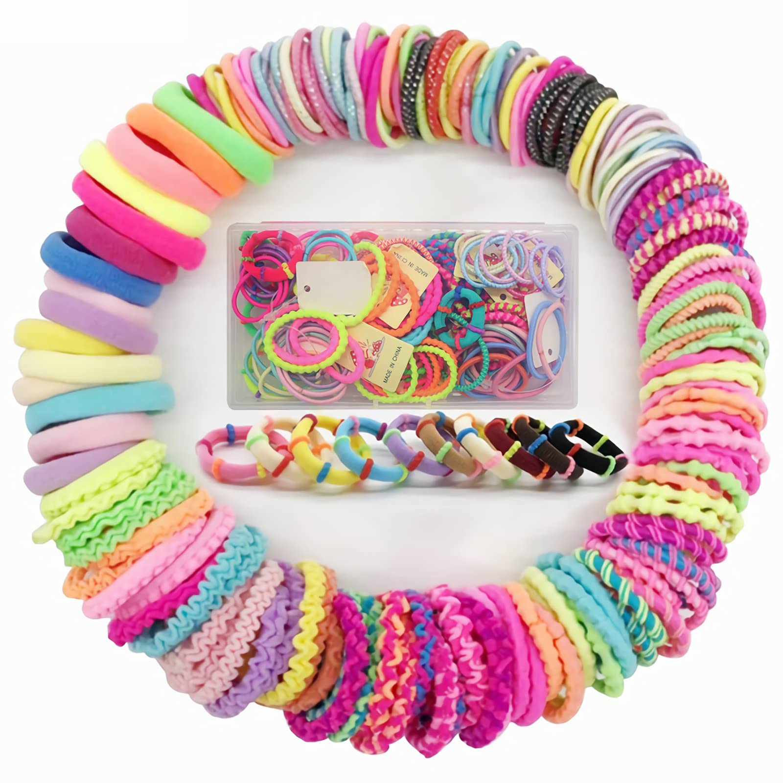 YUTOU Pack of 100 Hair Bobbles Girls 10 Styles Scrunchies Elastic Hair Bobbles Multicoloured Small Braid Scrunchies Mini Thin Hair Accessories Ponytail Hair Band Set for Children, Babies, Girls and