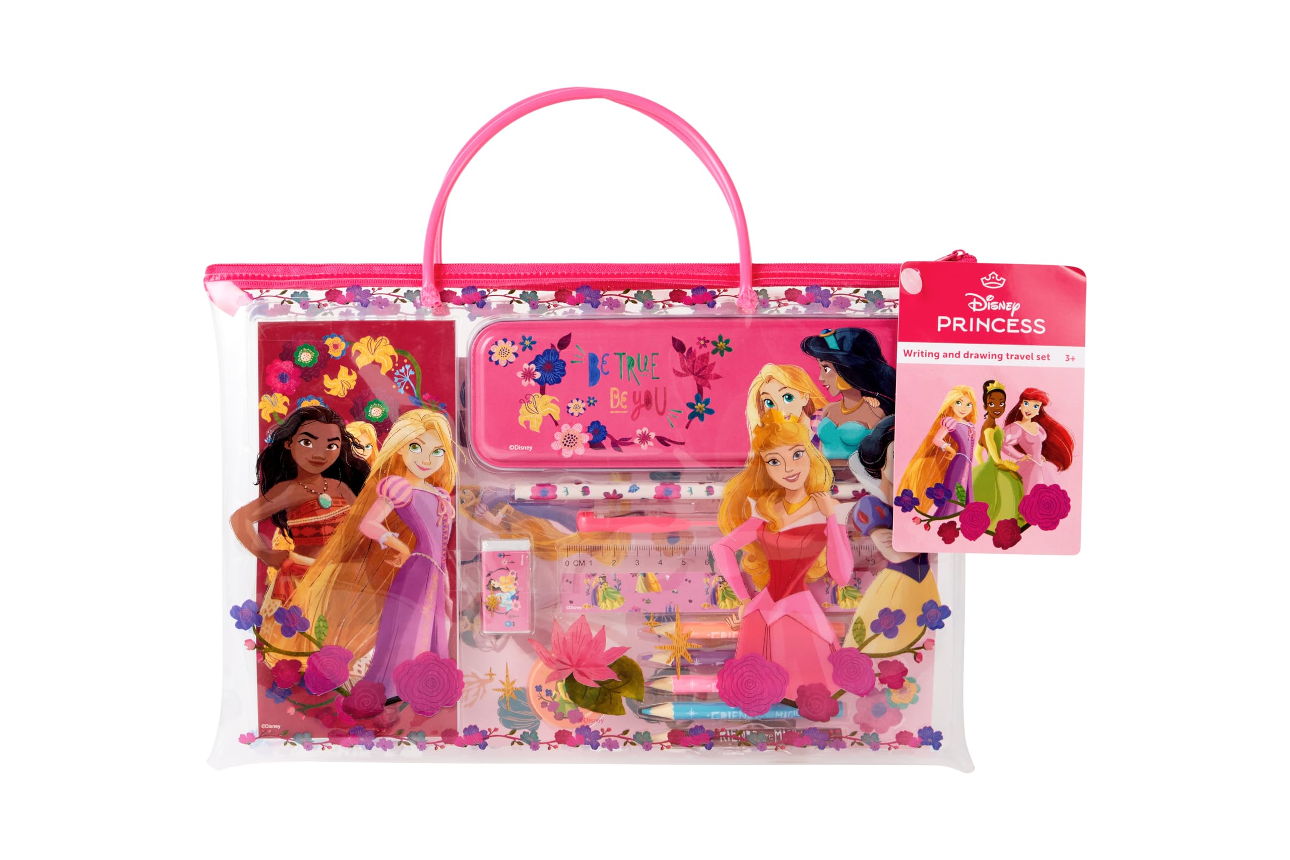 Disney Princess Writing and Drawing Travel Set with Moana, Cinderella & Rapunzel | Creative Painting and Craft Set for Children with Pencil Case, Pens & Colouring Sheets | Writing Set Gift for Girls