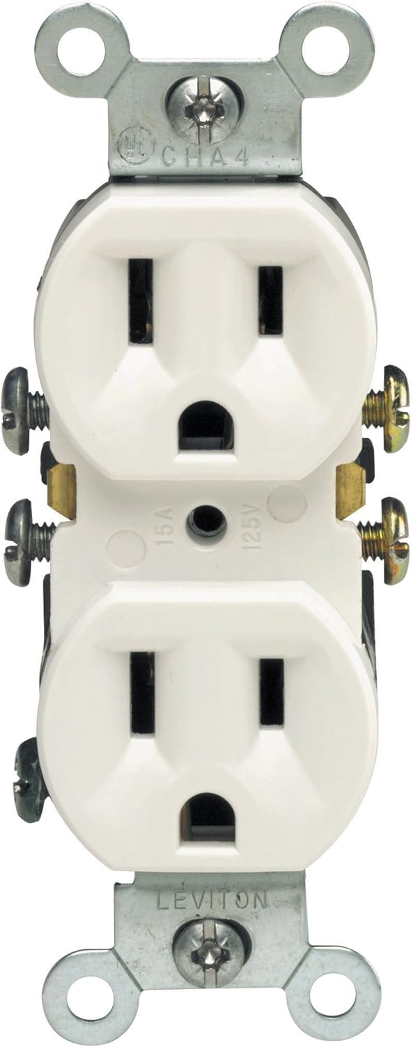 Leviton 5320-WMP 15 Amp, 125 Volt, Duplex Receptacle, Residential Grade, Grounding, 10-Pack, White - Electrical Outlets - 