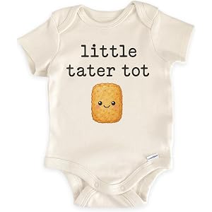 Little Tater Tot Baby Bodysuit, Funny Food Newborn (0-3 Months, Natural) | Foodie Baby Gift, Kawaii Tater Tot Graphic, Potato