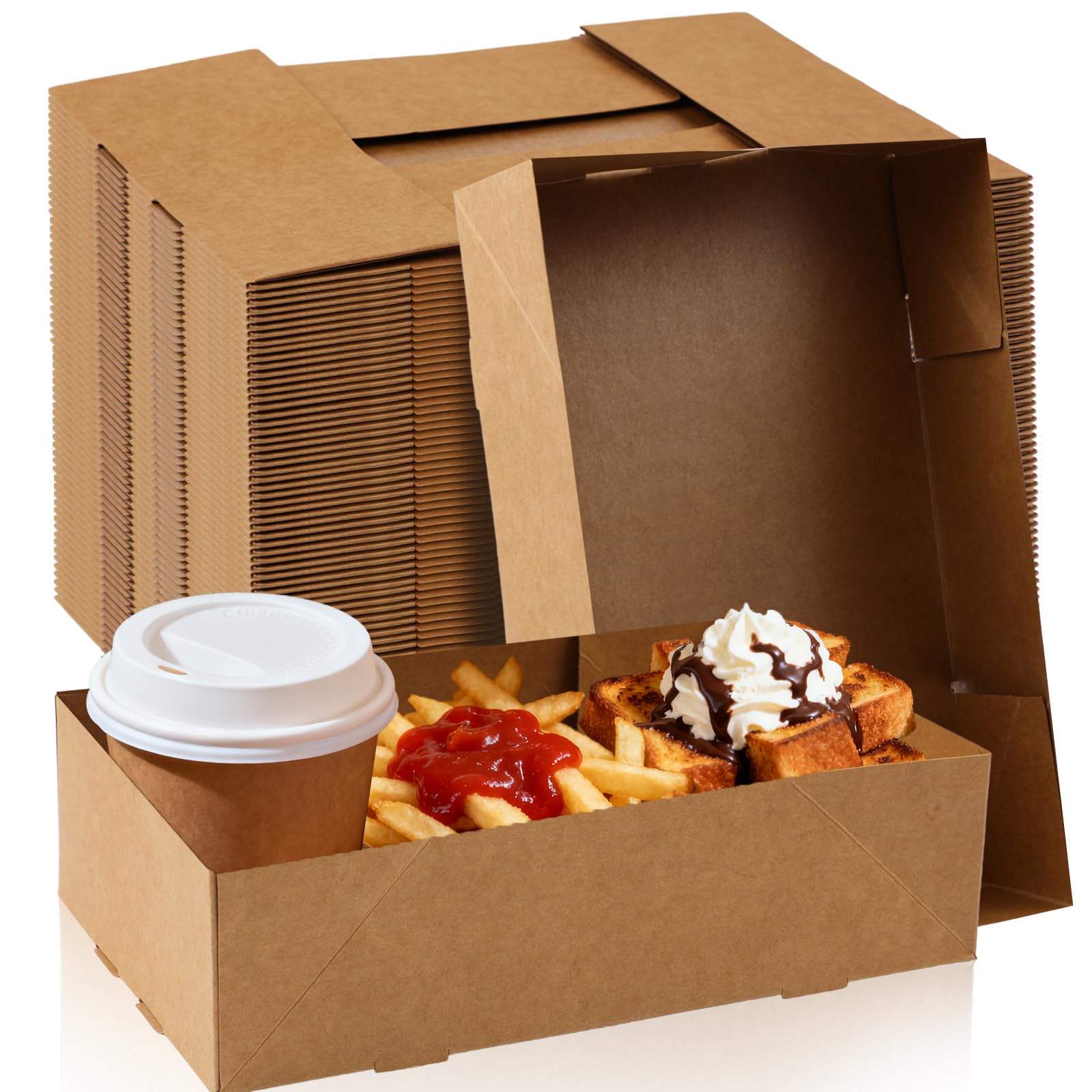 Photo 1 of 100 Pack Kraft Paper Food Tray, Large Foldable Cardboard Trays with 100 Disposable Checkered Wrapping Paper, 4 Corner Pop Up Greaseproof Paperboard Food Box for Theater Stadium (100)