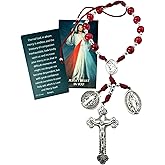 Westmon Works Divine Mercy Auto Rosary Marbled Glass Beads with Metal Crucifix and Centerpiece and Holy Prayer Card