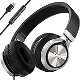 Bywulanda USB C Headphones with Mic and Volume Control, Over Ear Stereo Headsets for iPhone 15 16 Pro, Wired Foldable Headphones for Smartphones Chromebook Laptop Tablets Travel(Black)