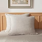 TOSMO 100% Linen Pillow Shams, Set of 2, Stone Washed Pillow Covers, Soft and Durable Square Throw Pillow Case, Euro Size 26" X 26", Natural Linen