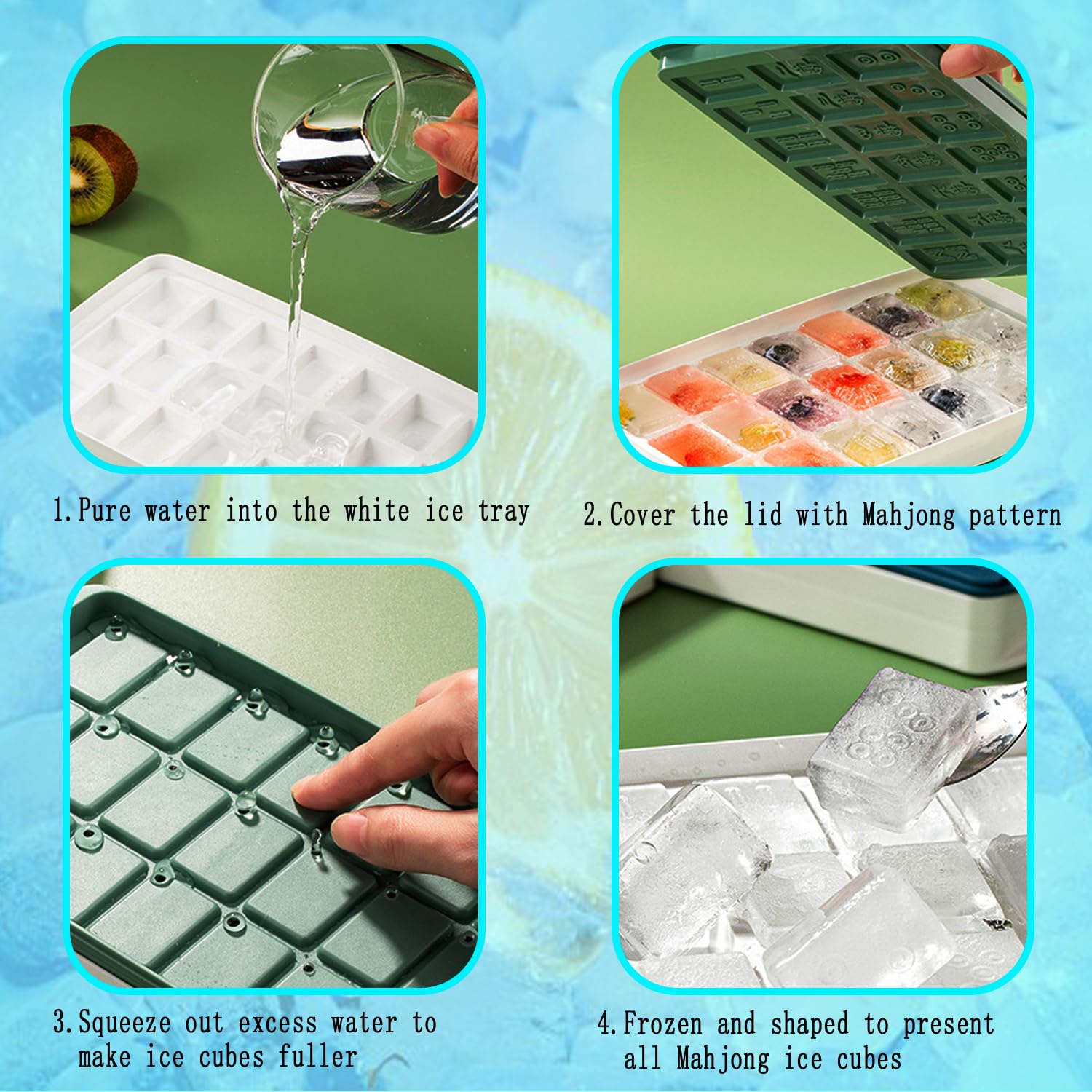 Chinese Mahjong Ice Cube Tray with Lid and Bin - Mahjong Pattern 21 Cubes, Easy-Release Ice Cube Molds with Scoop & Storage Container, Nice Kitchen Gadget for Drinks, Coffee, Cocktails