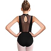 BAKPH Cap Sleeve Ballet Leotards for Girls Dance Leotard, Hollow Mesh Scoop Back, Full Front Lining