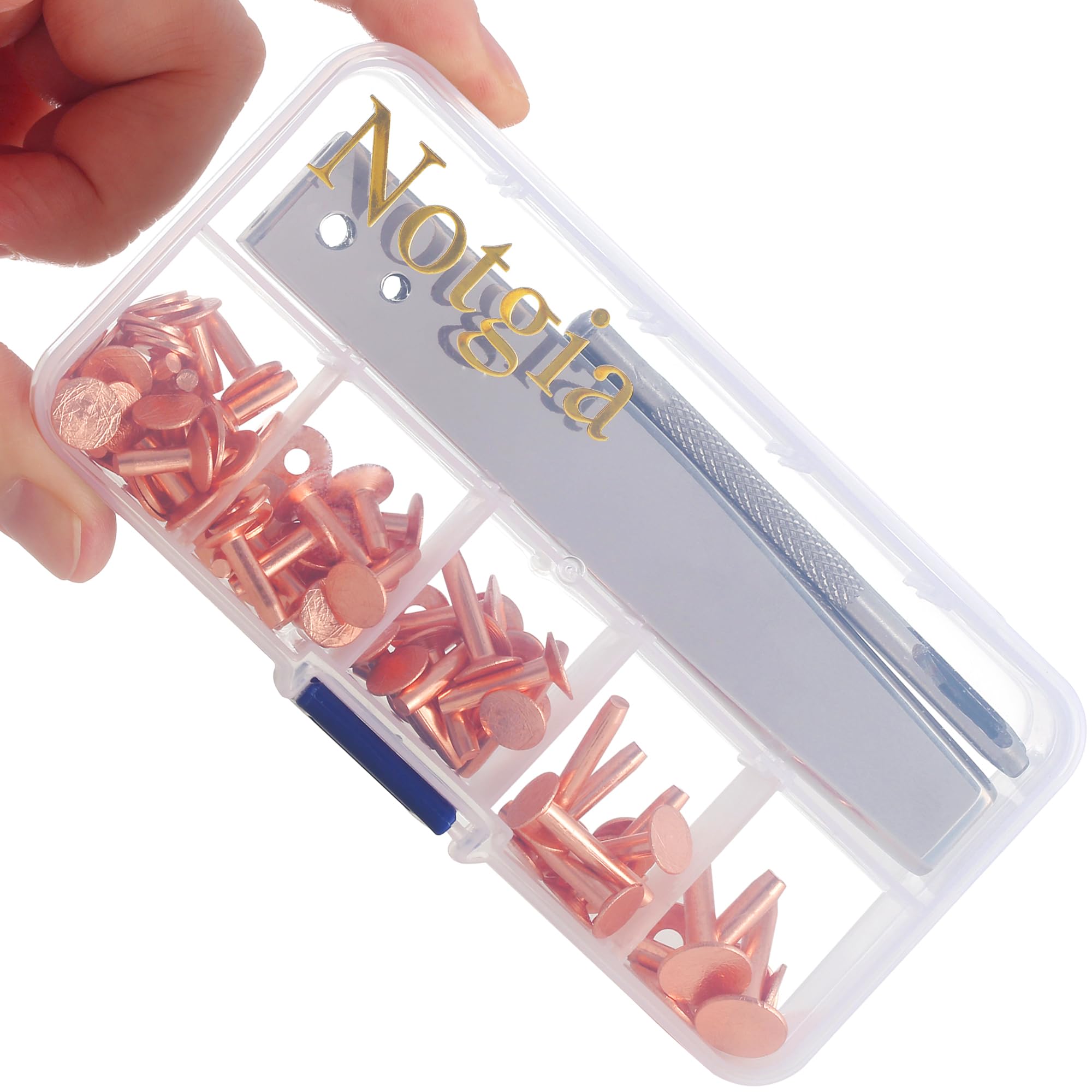 Notgia 50Sets Copper Rivets Assorted Leather Rivet Kit for Leather Working Brass Rivets with Solid Rivet Tool Setter for Repair and Decorate Belts Handbags Wallets Collars Shoes Clothing Bracelets