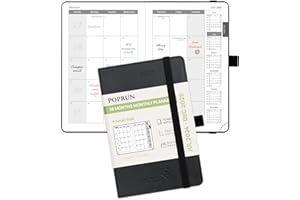 POPRUN Monthly Planner 2024-2025 - 18 Month Calendar Book for Purse (Jul.2024 - Dec.2025), Pocket Size (4''x 6.25'') Soft Leather Cover, 100 GSM Thick Paper - Black