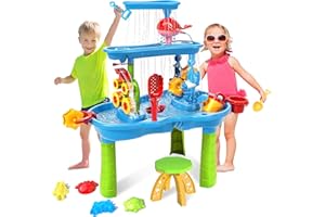 zefinot Water Table for Toddlers 3-5 | 3-Tier Kids Water Table Toys, Rain Showers Splash Pond for Outdoor Beach Backyard Summer, Outdoors Play Sensory Play Table Pond for Boys Girls 3-5 4-8