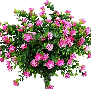 YOSICHY Artificial Flowers, Fake Outdoor UV Resistant Plants Faux Plastic Greenery Shrubs for Outside Hanging Planter Home Kitchen Office Wedding Garden Decor(Pink)