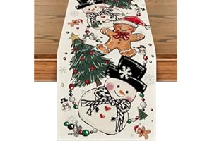 Artoid Mode Snowman Gingerbread Xmas Pine Merry Christmas Table Runner, Seasonal Winter Kitchen Dining Table Decoration for Home Party Decor 13x72 Inch