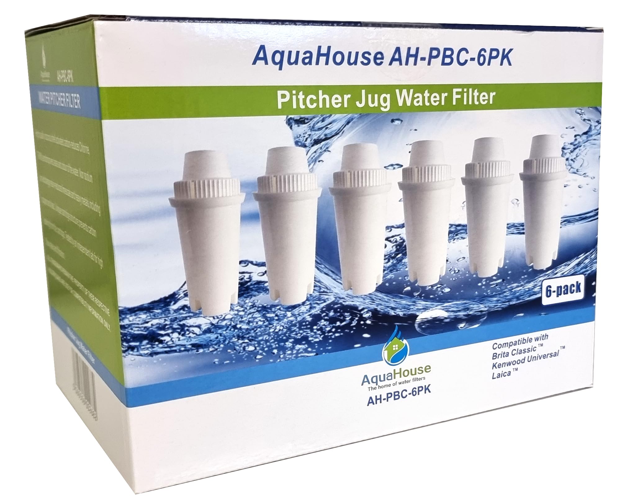 AquaHouse 6X AH-PBC Compatible Filter for BRITA Classic Water Filter Cartridge jugs, Universal Classic Jug Filter