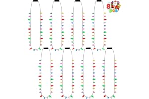 JOYIN 8 Pcs Christmas LED Mini Bulb Necklaces, Xmas Bright Light up Bulb Necklace with 26 Bulbs Beads & 8 Light-up Beads with 3 Lighting Modes, for Adult Kid Sweater New Year Favors Birthday