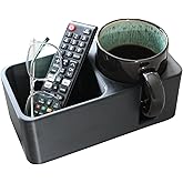 J&P Magnetic Single Couch Cup Holder & Organizer, Black, No Spill Sofa Caddy with Cushion Insert Magnetic Base, Fits Large Water Bottles & Mugs, Includes Free Swivel Phone & Can Holder