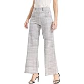 KYAL Women’s Plaid Dress Pants Wide Leg High Waisted Pull-On Trousers Stretchy Business Casual Work Slacks with Pockets